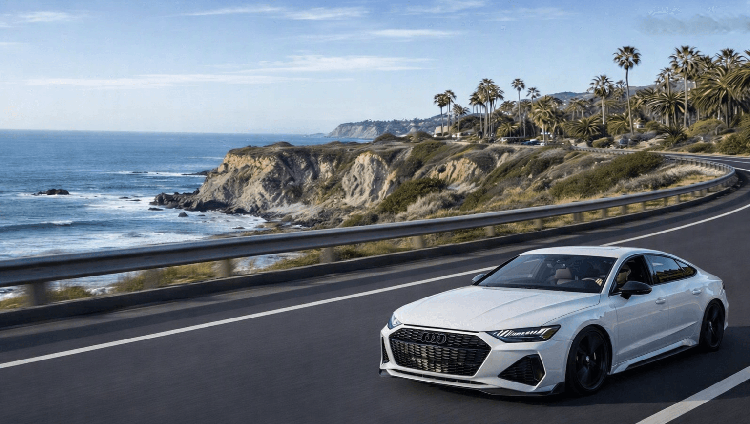 Luxury car on a cinematic road